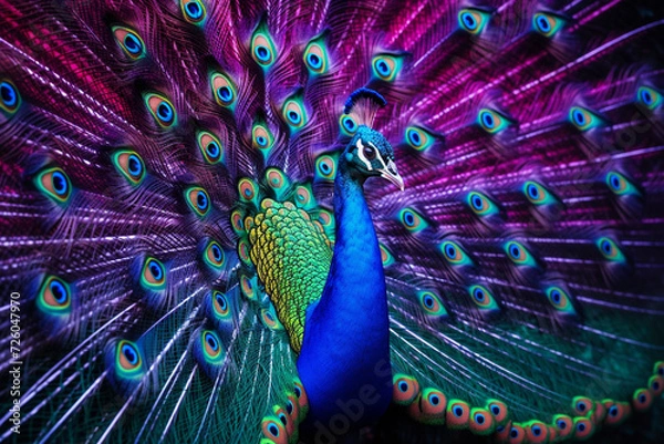Fototapeta peacock with feathers out of focus