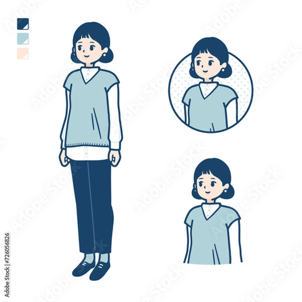 Fototapeta ニットベスト女性が横を見ているイラスト