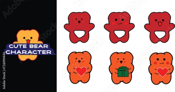 Obraz Cute bear cartoon character. Editable character color. Illustration bear character 