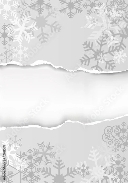 Fototapeta Silver christmas background with torn paper