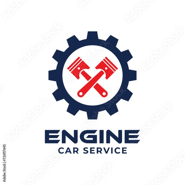 Fototapeta Engine car service logo. automotive technology design template, vector illustration.