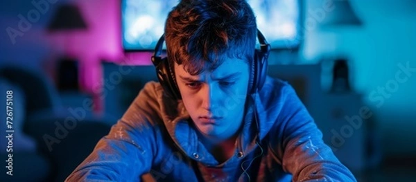 Fototapeta Upset white teenager after video game loss.