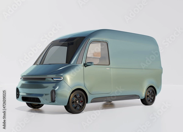 Fototapeta Electric powered delivery van on white background. Generic design. 3D rendering image.