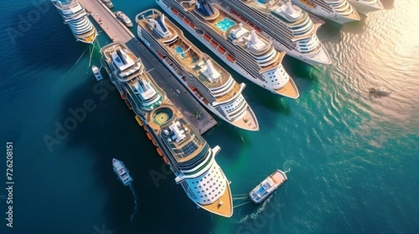 Fototapeta drone view photography of various types of cruise ships at a pier