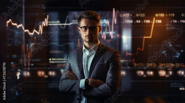 Obraz Market Maverick: Stylish Trader Leading Digital Financial Insights, Generative AI