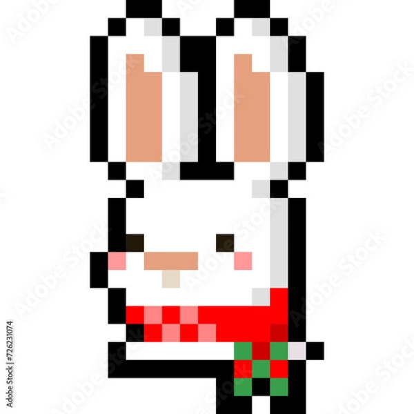 Fototapeta Pixel art rabbit head with red scarf icon
