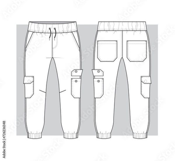 Obraz Cargo pants with pockets. Technical sketch. Vector illustration.