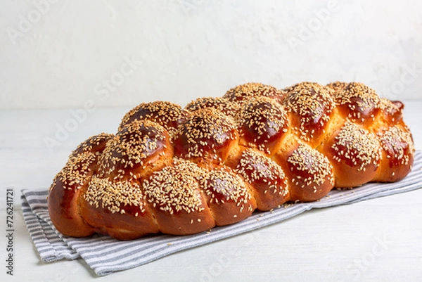 Obraz Fresh challah bread for shabbat.