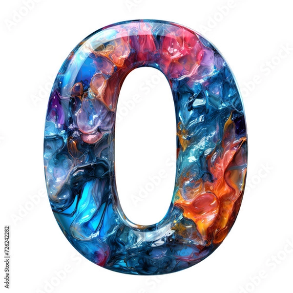 Fototapeta Number 0 Liquid font, zero gel digit isolated on white transparent, PNG