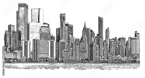 Obraz Manhattan Skyline ink sketch illustration.