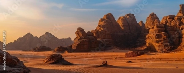 Fototapeta View of a generic rocky mountains of AlUla desert Saudi Arabia, Generative AI