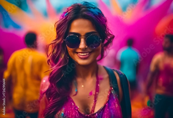 Fototapeta AI Generative illustration of a traditional Holi Festival of Colour scene