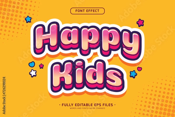Fototapeta editable vector 3d text effect happy kids font design