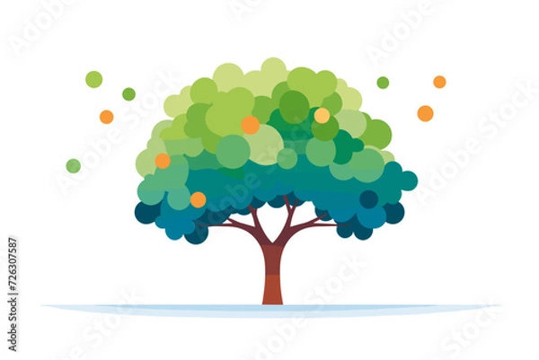 Fototapeta A vibrant vector illustration featuring a tree adorned with lush, summer green leaves set against a clean white background.