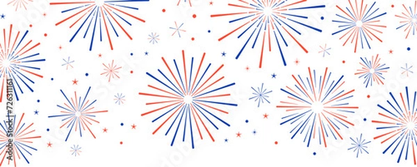 Fototapeta USA 4th of July independence day or president day celebration, festival vector banner, explosion firecracker background
