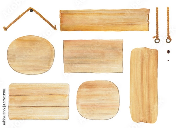 Obraz Customize watercolor wooden signs and labels set C_hand drawn