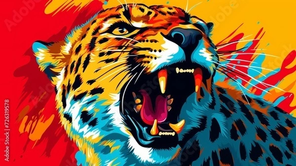 Fototapeta Portrait of cheetah in pop art style flying colors expression generative ai