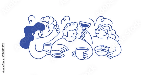 Fototapeta Vector logo design template and graphic elements for advertising, branding, posters and banners, funny cartoon illustrations with smiling character, coffee cup mascot, print and sticker