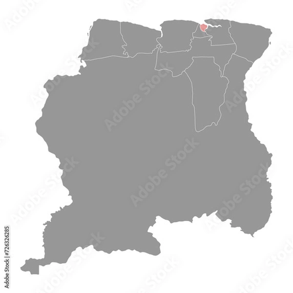 Fototapeta Paramaribo District map, administrative division of Suriname. Vector illustration.