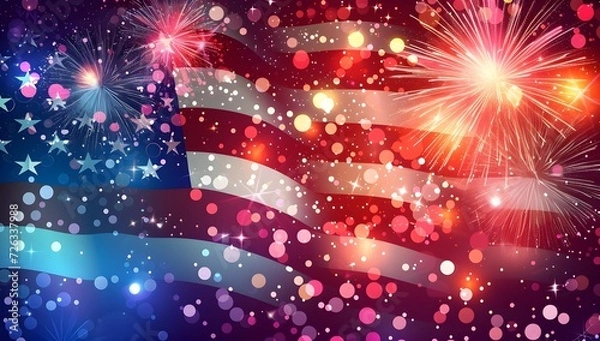 Fototapeta Usa Independence Day on background, in the style of poster, bokeh, recycled, flickr, shaped canvas, traditional, soft-edged
