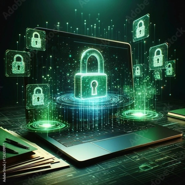 Obraz Cybersecurity and Data Protection, notebook security