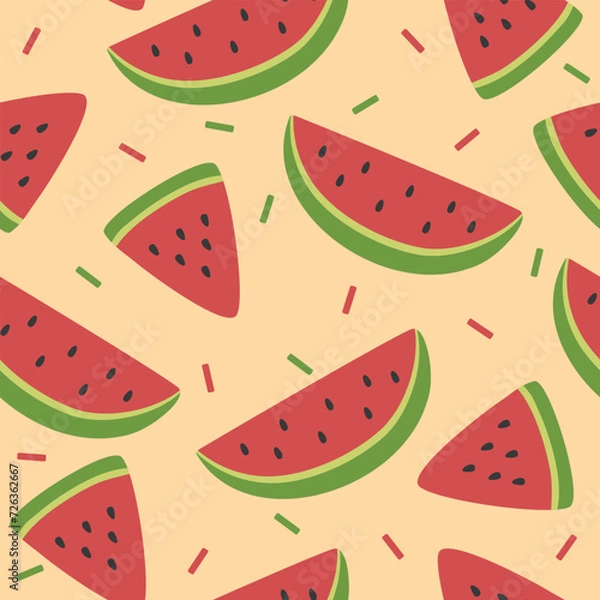 Fototapeta seamless pattern with watermelon hand drawn summer fruit in modern vector illustration design for Textiles, printed materials, fabric, carpets, book covers, backgrounds, wallpaper