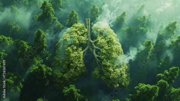 Obraz Lung-shaped Tree Formation in Lush Forest Representing Environmental Health