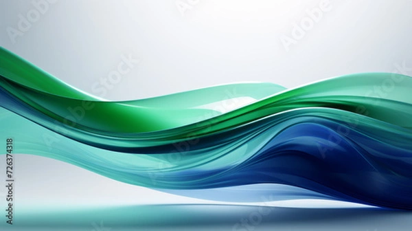 Obraz Abstract futuristic background with pastel blue and green wave shapes. Visualization of motion waves. Wallpaper or backdrop for modern projects