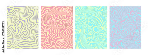 Fototapeta Pastel neon liquid trippy posters. Holographic colors. Marble acrylic texture. Psychedelic distortion. Cosmic background, banner, cover, template.