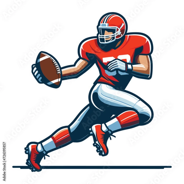 Fototapeta American football player men athlete vector illustration, colorful style American football rugby game male player design template isolated on white background