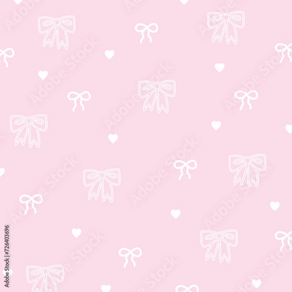 Fototapeta Pink ribbon and heart pattern for Valentine's day, background, wallpaper, fabric print, textile, backdrop, print, banner, social media post, ad template, clothing, frame, packaging, gift wrap, card