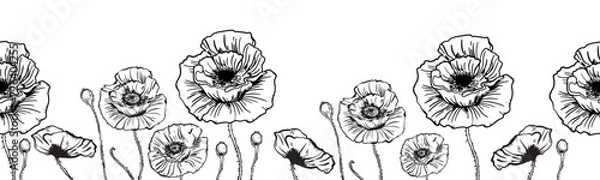 Obraz A decorative border of branches is highlighted on a white background. A pattern of leaves. Vector illustration. For nature, eco and design. Hand-drawn plants, a frame for a postcard.