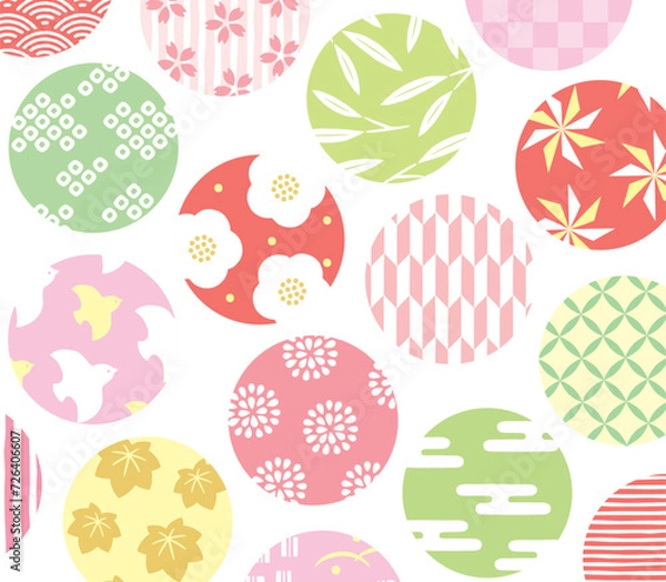 Fototapeta ひな祭りのようなカラーのガーリーな丸い和柄