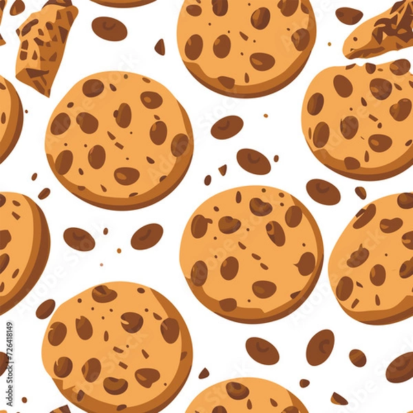 Fototapeta Cookies and chocolate crumbs seamless pattern on white backround.