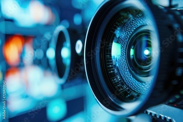 Fototapeta A close-up view of a camera lens with a blurred background. Suitable for various photography themes and concepts