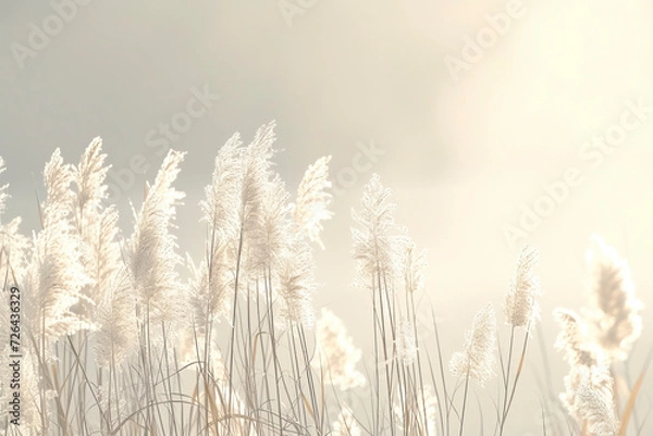 Fototapeta A delicate background of pampas grass. A feeling of peace and tranquility. An idea for a banner, postcard or painting for interior decoration