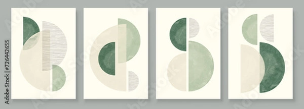 Fototapeta Green Boho Wall Art Set 3 or 4 Pieces of Posters Abstract Boho Rainbow Prints Boho Artwork Mid Century Modern Neutral Green Wall Decor