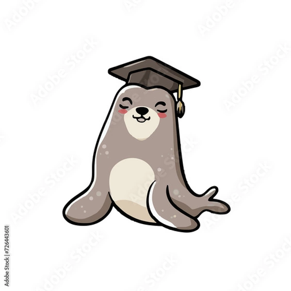 Fototapeta  kawaii seal wearing a student cap