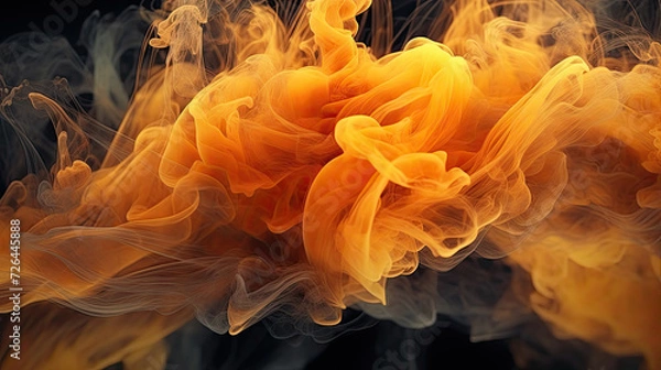 Fototapeta Wispy Orange Smoke Flowing on Black Background - Generative AI