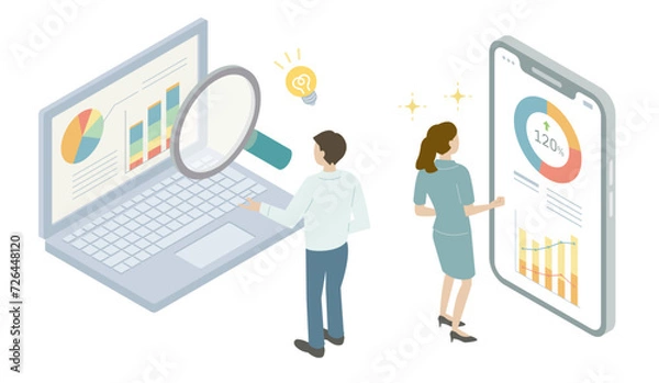 Fototapeta マーケティングのアイソメトリックイラスト