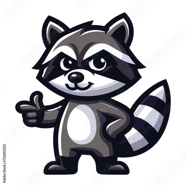 Fototapeta Cute adorable raccoon cartoon character vector illustration, funny racoon flat design template isolated on white background