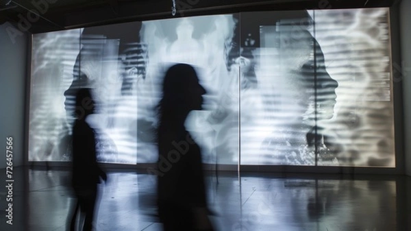 Fototapeta Motion blur of people walking next to big screen