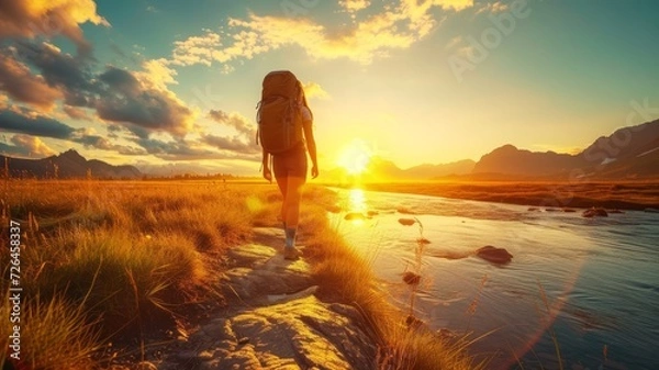 Fototapeta a person hiking in the wild
