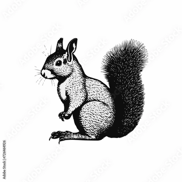 Fototapeta Realistic vector illustration of squirrel black and white | Silhouette of squirrel