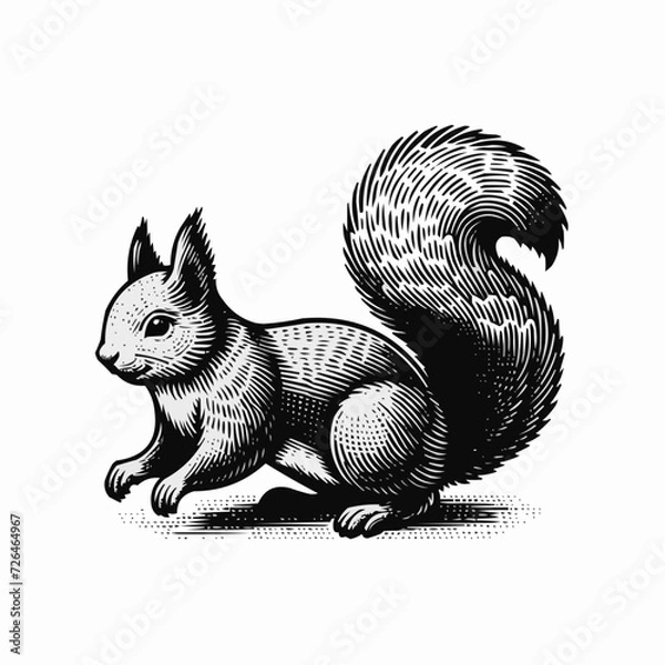 Fototapeta squirrel on white background realistic vector illustration | Silhouette of squirrel