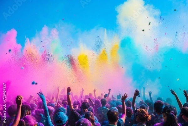 Obraz Festiwal Holi wielu szczęśliwych ludzi, żywe kolory