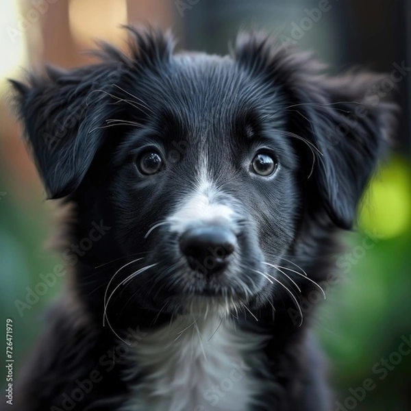Fototapeta Macro photography border collie 3 months. Spring portrait of Border Collie.