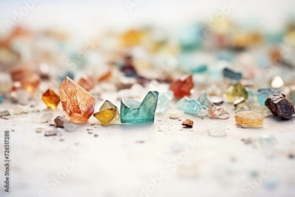 Fototapeta close-up of differently colored raw gems and minerals