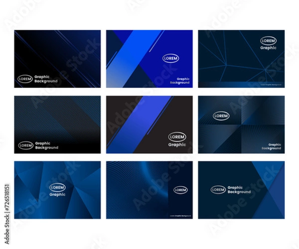Obraz Set of vector blue navy graphic background designs templates for business cards poster presentation cover flyer book form frame company corporate card collection pack gradient line pattern abstract