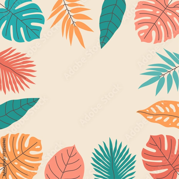 Fototapeta Template with exotic leaves, square shape